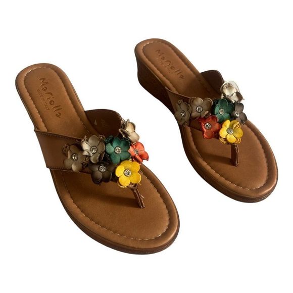 New Mariella Floral Wedge sandals made in Italy women\'s shoes sz 9